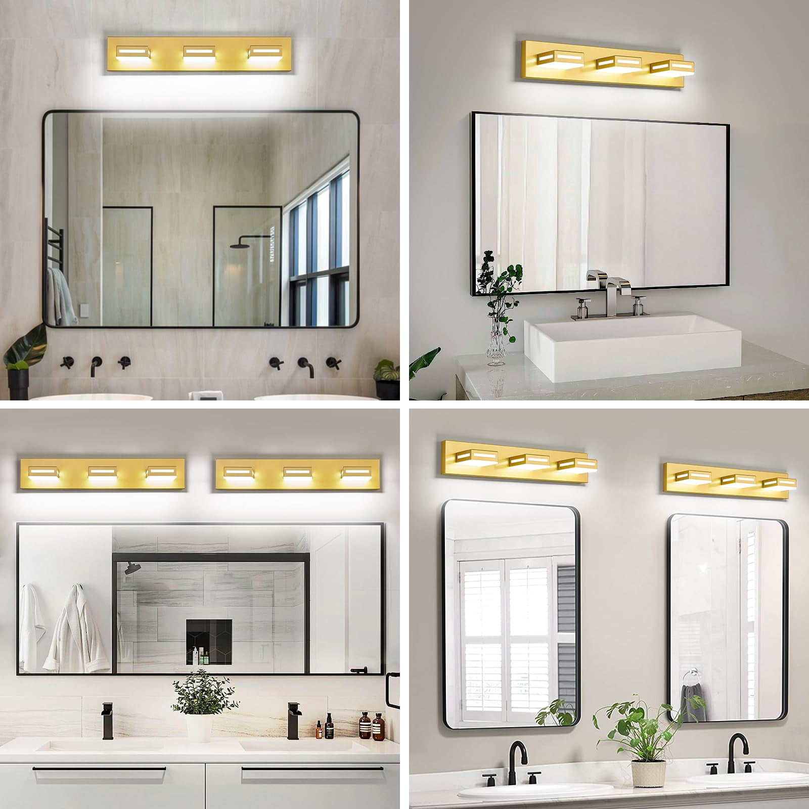 Led Modern Bathroom Light Fixtures  3-light 24-inch Gold Vanity Lights For Lighting Over Mirror 6000k Cool White 350° Rotatable Wall Lamp