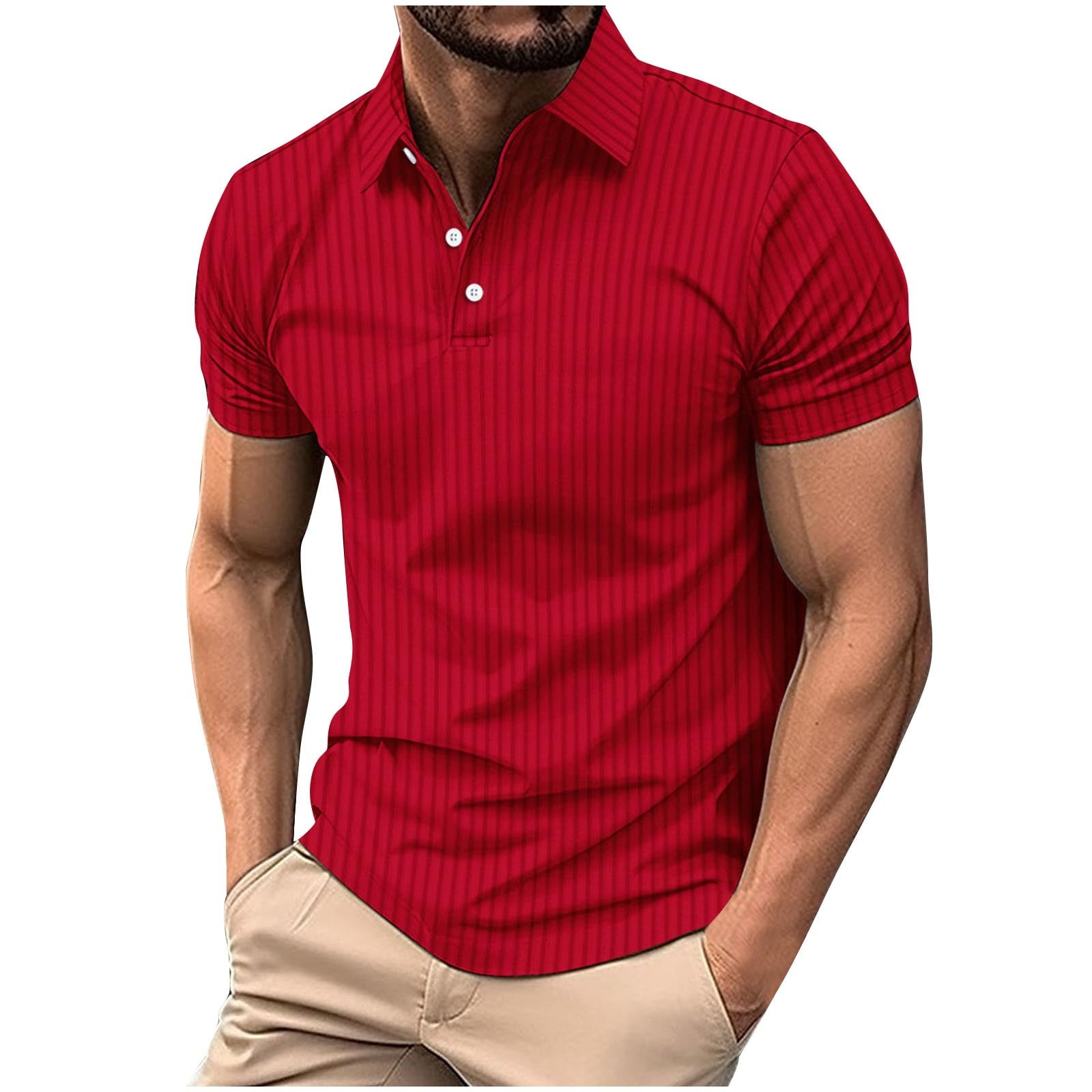 Qgtaibl Men s Short Sleeve T Shirts Collared Golf Shirt Summer Button Down Workout Tees Lightweight Athletic Pullover Tops Red S