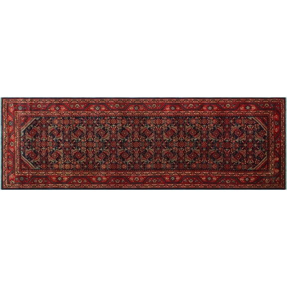 Semi Antique Wadood Blue/Red Runner, 3'8" x 12'1"