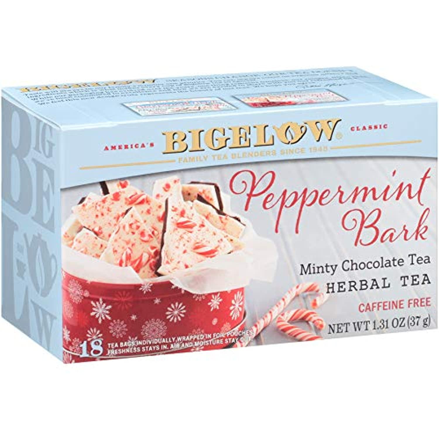 Bigelow Peppermint Bark Herbal Tea, Caffeine Free, 18 Count (Pack Of 6