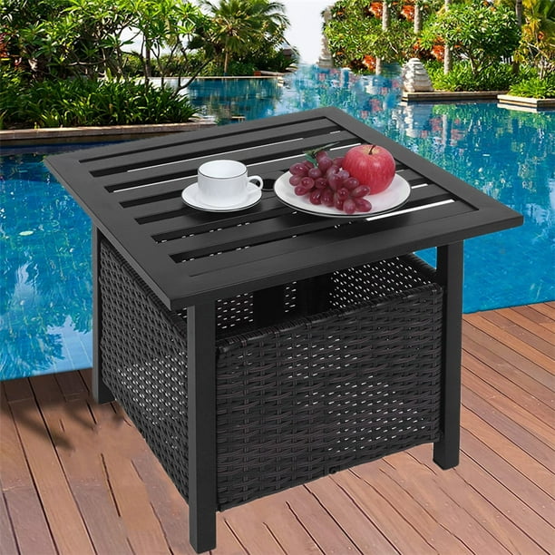 Outdoor Table With Umbrella Hole Segmart Patio Side Wicker Black Metal For 22 X X18 Dia1 6 Small Supports 110lbs H1931 Com Metal Side Table For Patio Umbrella, Small Black Metal Patio Side Table