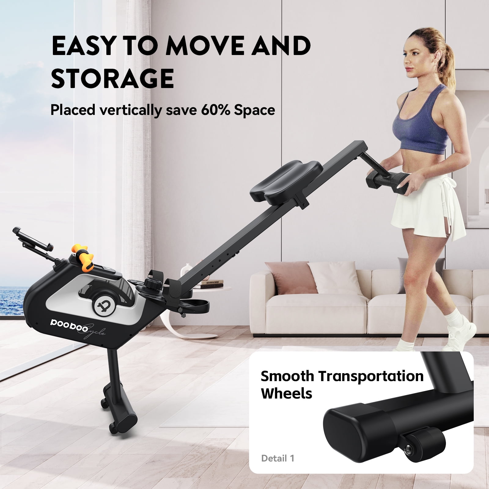Pooboo Foldable Magnetic Rowing Machine, 8 Level Resistance