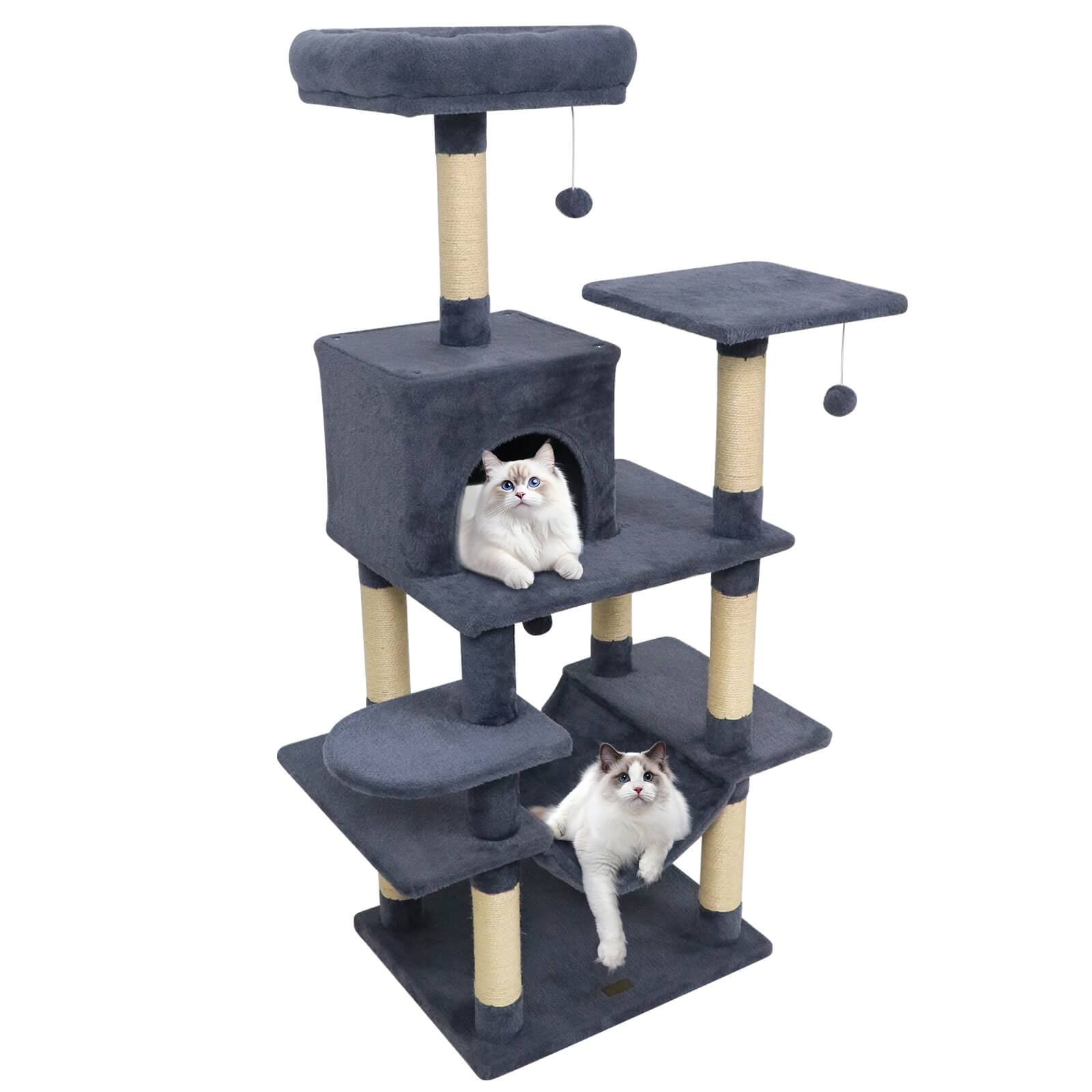 Costway 58” Tall Multi-level Cat Tree with Upholstered Perch & Cat Condo, Comfy Hammock Dark Gray