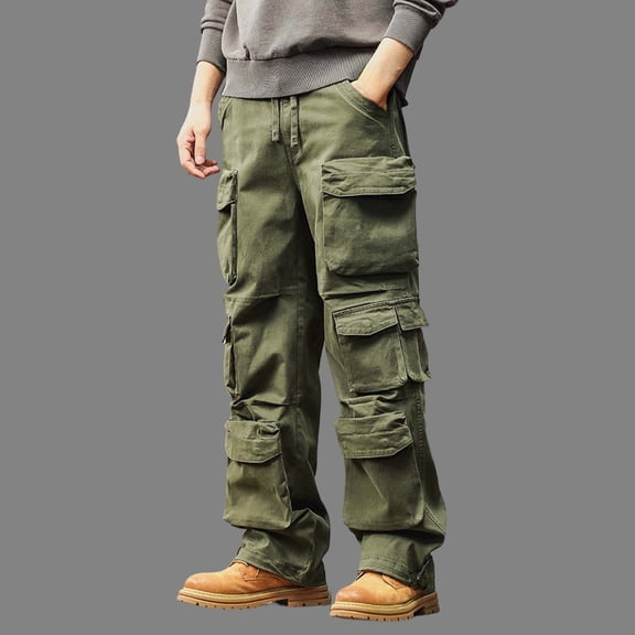 Yaoyar Men's Casual Cargo Pants Stretch Athletic Trousers Loose Straight Leg Fashion Hiking Sweatpants with Multi Pockets