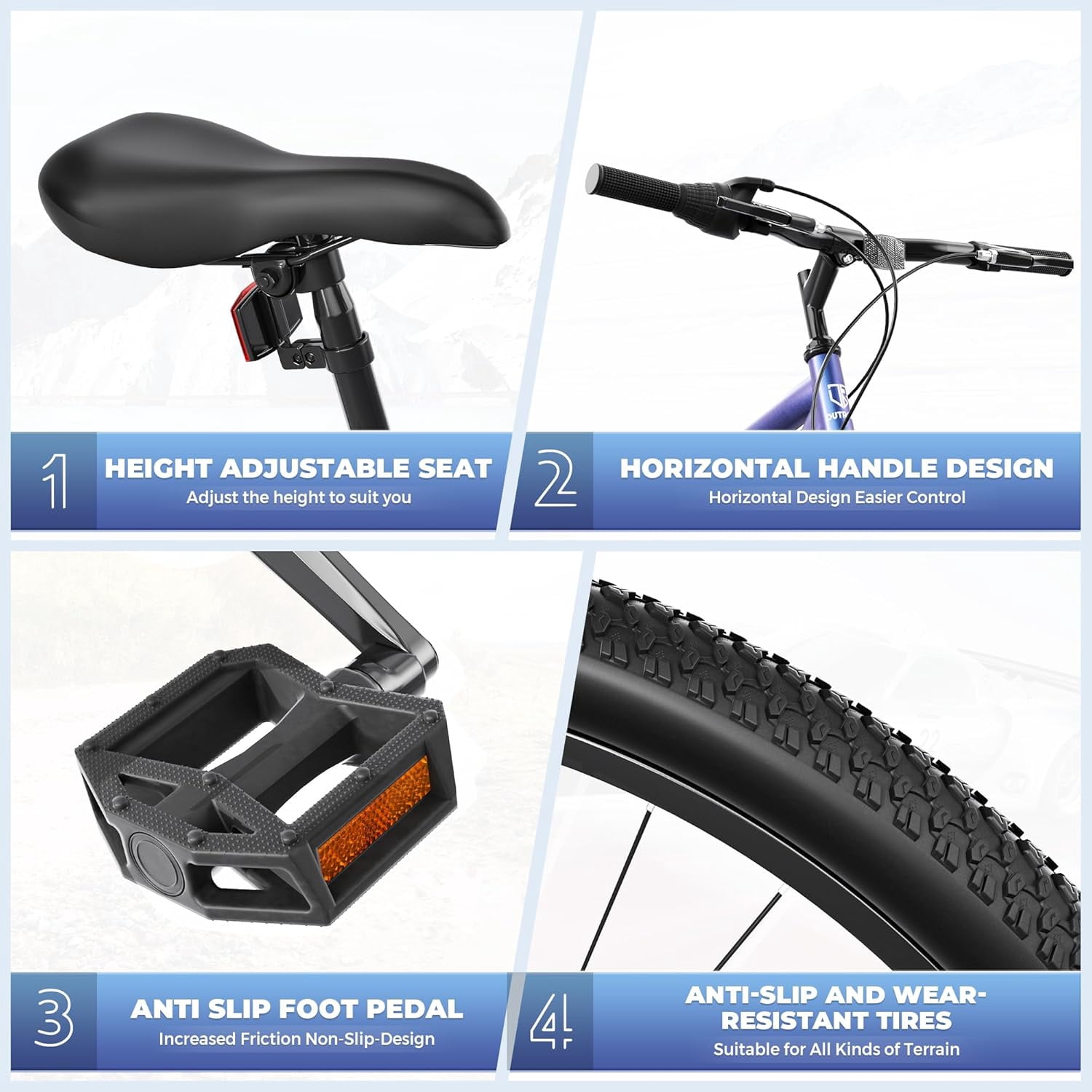 Marknig 26" Mountain Bike 7 Speed Bicycle for Adult with High-Carbon Steel Frame, Dual Disc & V-Brakes, Adjustable Seat for Men and Women, Purple