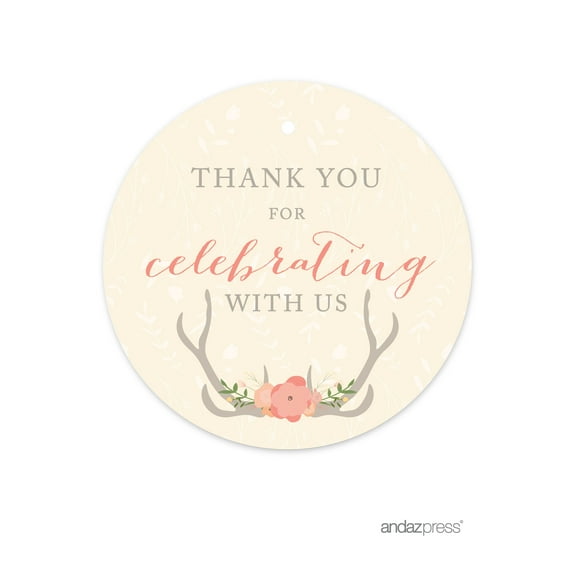 Woodland Deer Wedding Round Circle Gift Tags, 24-Pack