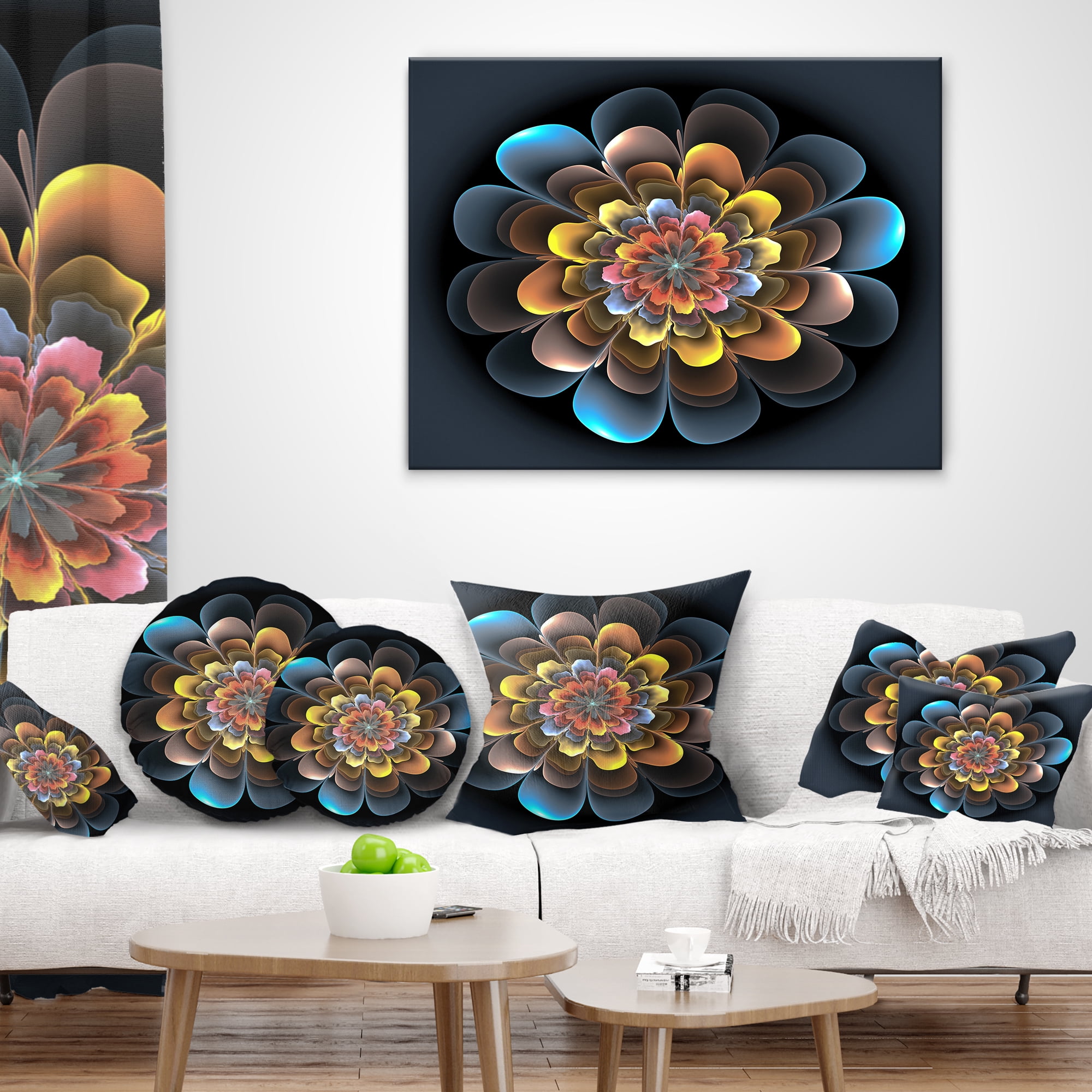 Designart Fractal Flower Macro Close up - Floral Throw Pillow - 18x18