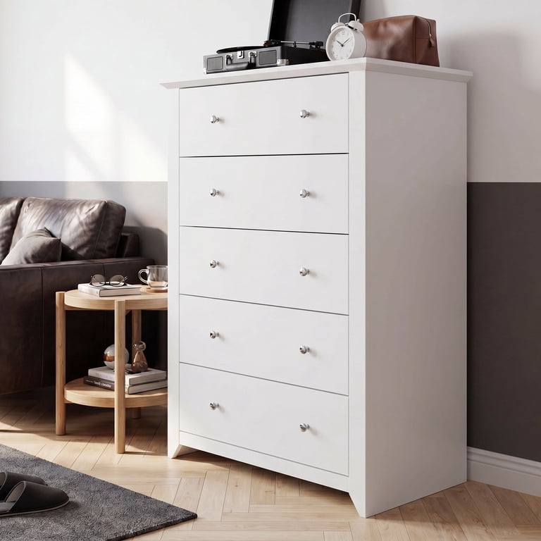 Prilinex 5-Drawer Tall White Dresser Chest photo 1