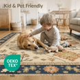 thumbnail image 4 of ODIKA 6'x9' Washable Area Rug Easy Care, Non-Shedding, Navy Beige Floral and Geometric Garden Design Elegant Botanical Motifs with Symmetrical for Queen Size Bedroom Under Bed Master Suite, 4 of 7