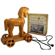Ancient Toys - Wooden Trojan Horse Pull Toy with Hardcover Book! Teach Children About History Through Interactive Play