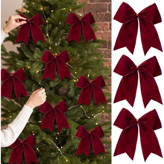 15 Pcs Velvet Bows for Christmas Tree - 6 Inch Vintage Velvet Ribbon Christmas Bows for Gift Wrapping Xmas Tree Topper Bow Ornaments for Garland Wreath Bows Decor (Burgundy)