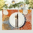 thumbnail image 3 of Dahlia Flowers Placemats Set of 4,12x18 Inch Orange Blue Modern Pinnata Floral Print Stain Resistant Washable Place Mats for Home Kitchen Dining Room Party Table Decor, 3 of 8