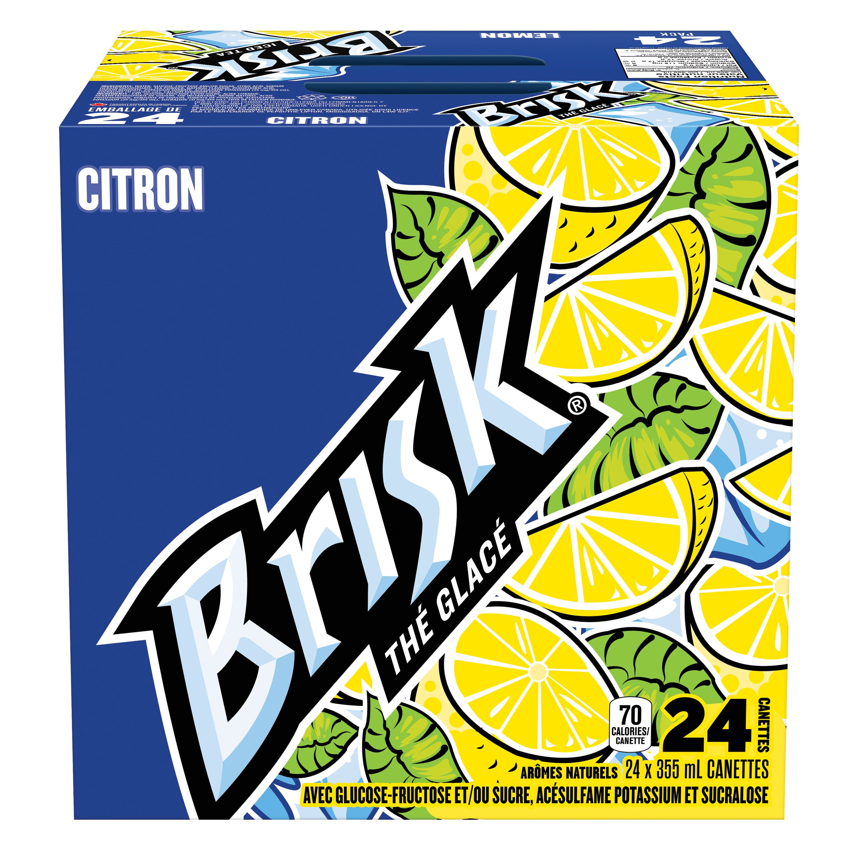 Le thé glacé au citron Brisk, 24 x 355 mL, canettes. 24x355mL