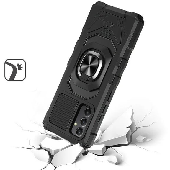 Designed for Samsung Galaxy A15 5G Hybrid Dual Layer with 360° Rotate Magnetic Ring Stand Holder Kickstand TPU Rugged PC Shockproof Phone Case Cover [Black]