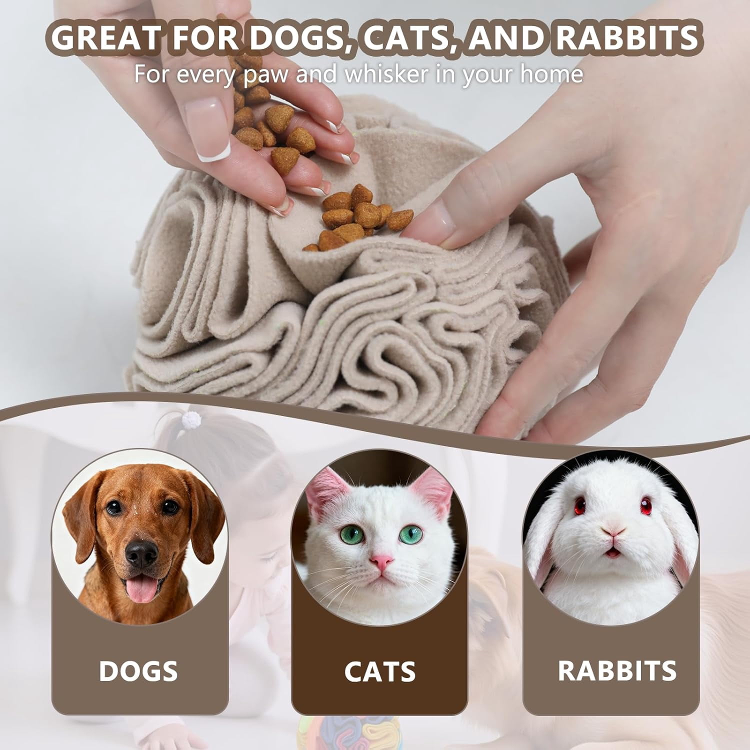 Light Brown Dog Snuffle Ball, Slow Feeder Puzzle Toy, Mental Enrichment for Small & Medium Dogs, Anxiety Relief Indoor Interactive Play, Machine Washable (Medium)