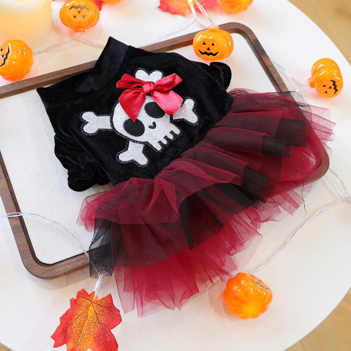 BLRTUN Halloween Dog Dress Costumes for Small Dogs Girl Tulle Dress Dog Clothes Skull Holiday Pet Costume Cat Outfits