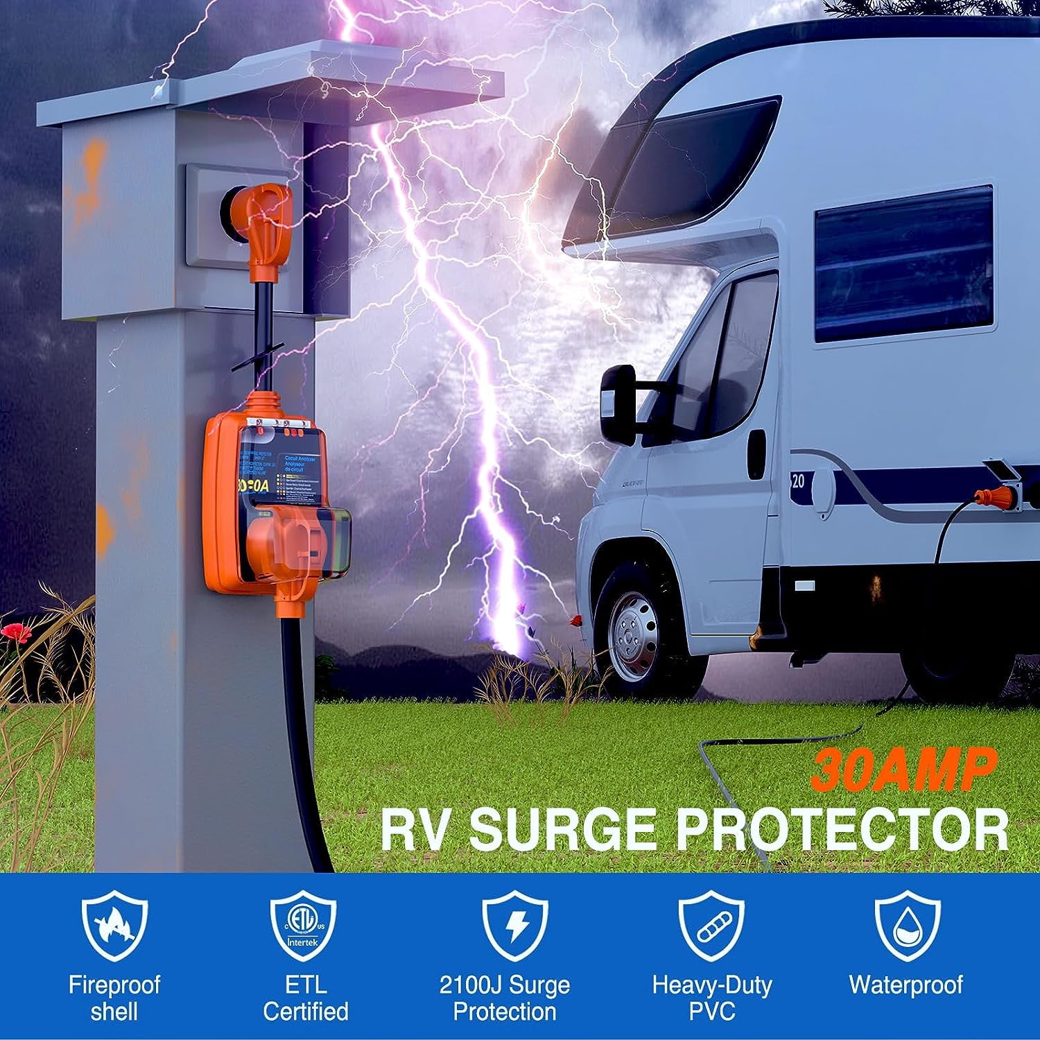 Nilight 30Amp RV 125V 3750W 2100J Surge Protector