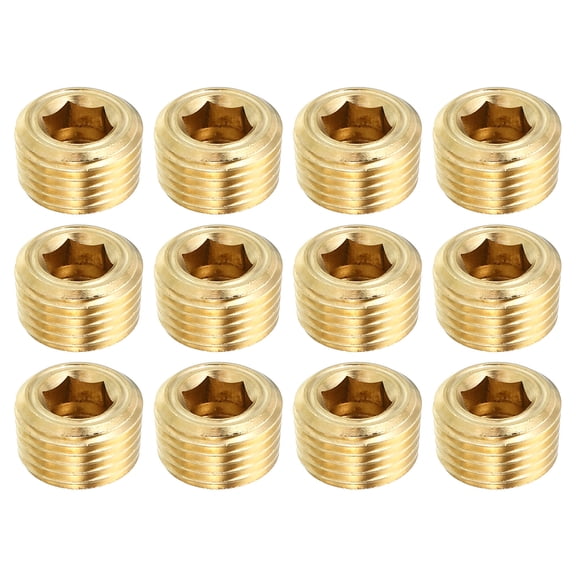 Uxcell 1/8" NPT Brass Hex Countersunk Plugs Counter Sunk Internal Hex Thread Socket Pipe Plugs Male Fittings 12 Pack