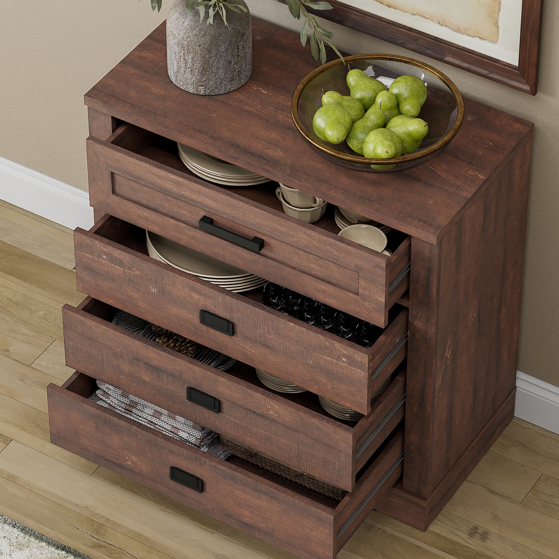 FITUEYES 12-Drawer Dresser, Anti-Tilt, Rustic Brown, 31.9" Tall