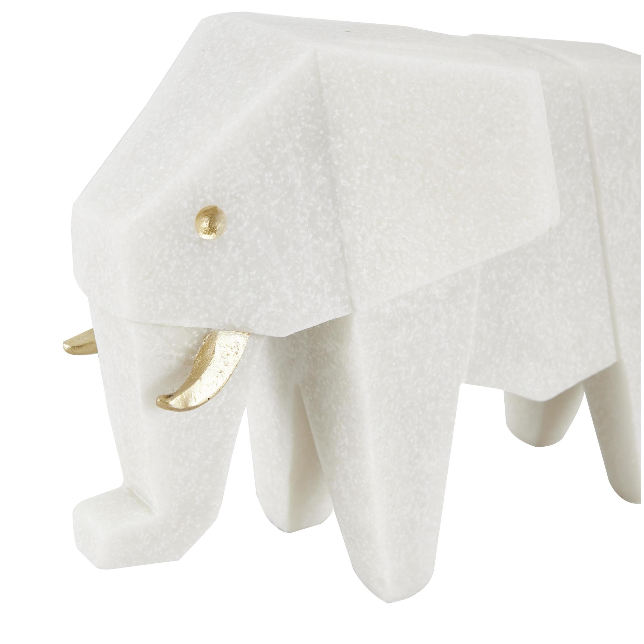7", 16"H White Polystone Cubist Inspired Elephant, Giraffe Sculpture with Gold Accents, by DecMode (2 Count)