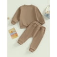 thumbnail image 4 of Bagilaanoe 2PCS Toddler Baby Girl Boy Pants Set Solid Color Long Sleeve Sweatshirt Pullover Tops + Drawstring Sweatpants 6M 12M 18M 24M 3T Kids Casual Sweatsuits, 4 of 9