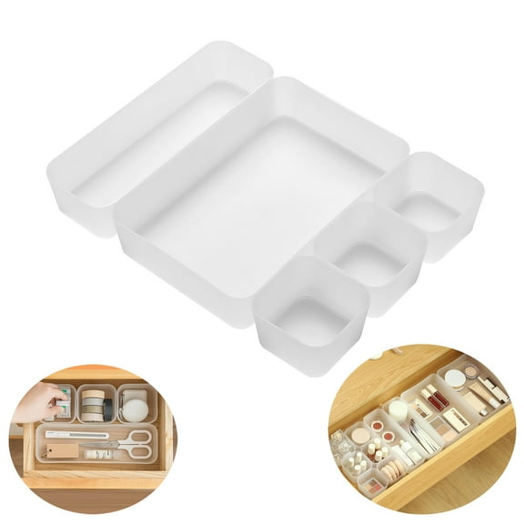 Tutuviw 5PCS Clear Plastic Drawer Organizer Tray for Vanity Cabinet,Desk Drawer Divider Storage Box Storage Tray for Makeup,Kitchen Utensils,Jewelries,Medicine,Pens Gadgets, Frosted
