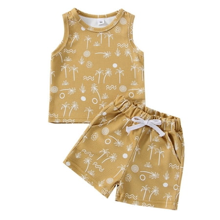 

2DXuixsh 6 Month Old Girl Sweaters Summer Toddler Boys Sleeveless Cartoon Prints Tops Shorts Two Piece Outfits Set for Kids Clothes 4 6 Yellow Size 110