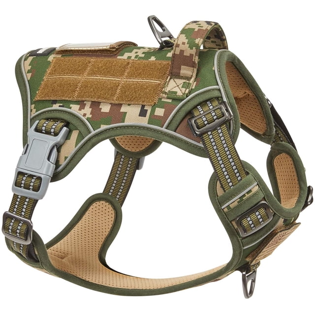SHIYIBLD Tactical Dog Harness for Medium Dogs No Pull, Famous TIK Tok No Pull Dog Harness, Fit Smart Reflective Pet Walking Harness for Training, Adjustable Dog Vest Harness with Handle Forest Camo M
