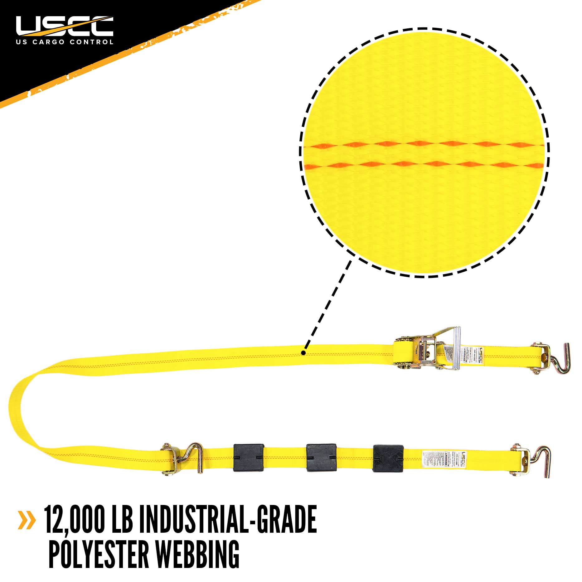 Wheel Strap with 3 Swivel J Hooks w/ 90 degree hook angle, Ratchet,