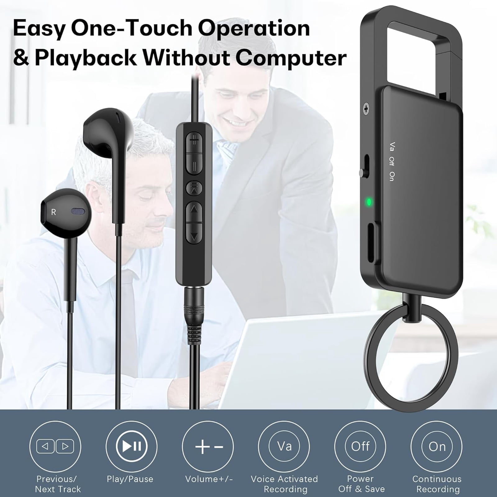 RONY 64GB Voice Recorder with Playback, 2324 Hours Keychain Voice Activated Recorder with Noise Reduction for Lectures, Meetings, Interviews