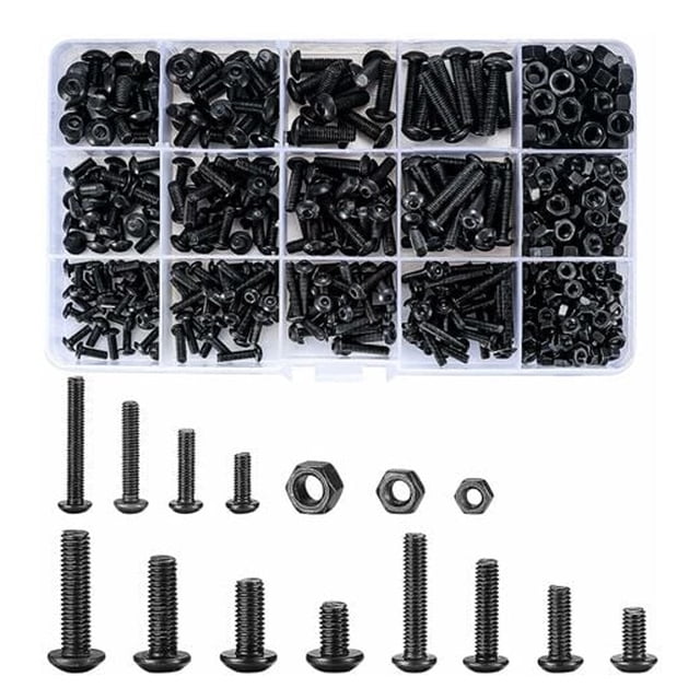 Kit surtido de 500 tornillos, pernos y tuercas, M3/M4/M5, tornillos de cabeza hueca hexagonal y tuercas hexagonales, color negro.