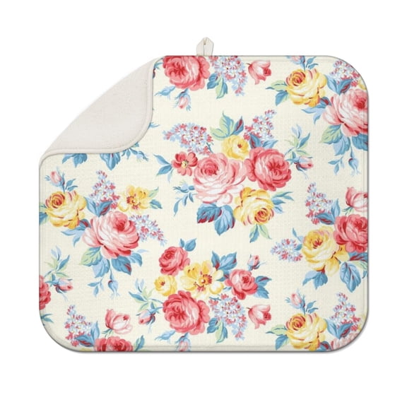 Pioneer Flower Floral Print Pattern Dish Drying Mat for Kitchen 1 Pack, Ultra Absorbent Microfiber Dishes Drainer Mats,16"x18"