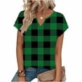 thumbnail image 4 of Guluxicc V Neck T Shirts for Women Short Sleeve Plaid Casual Loose Tops Spring Summer Womens Shirts, 4 of 6