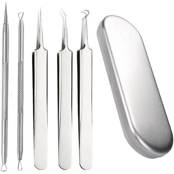 Professional 5 Pcs Blackhead Remover Tools, Pimple Popper Tool Kit, Comedone Extractor, Acne Removal Kit for Blemish, Whitehead Popping, Acne Removal Kit for Nose, Face, Stainless Steel