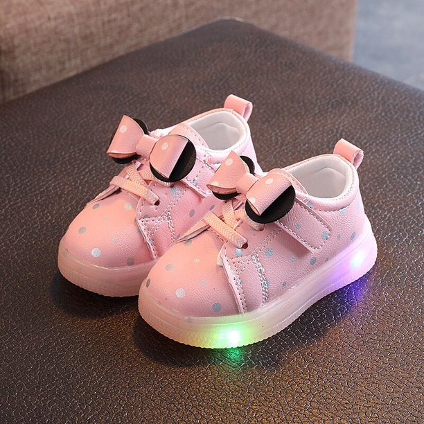 Disney primavera y otoño nuevos zapatos con luces para niños niñas arco LED zapatos luminosos ligeros y transpirables zapatos casuales para niñas bebés28-Plantilla 17 cm Gao Jinjia LED