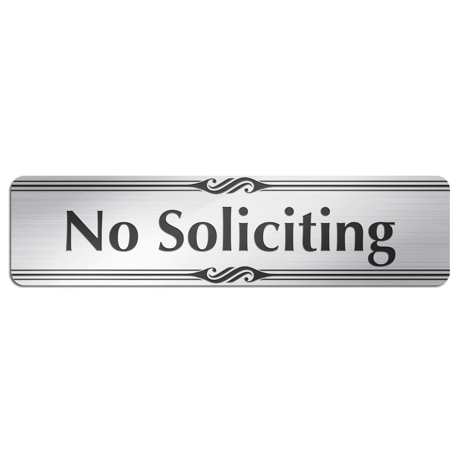Laser Engraved Acrylic No Soliciting Sign Brown Wood Grain with White Lettering 