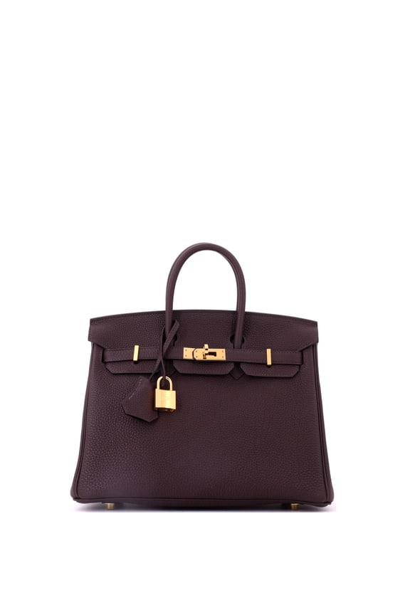 Pre-Owned Birkin Handbag Havane Togo with Gold Hardware 25 By Rebag