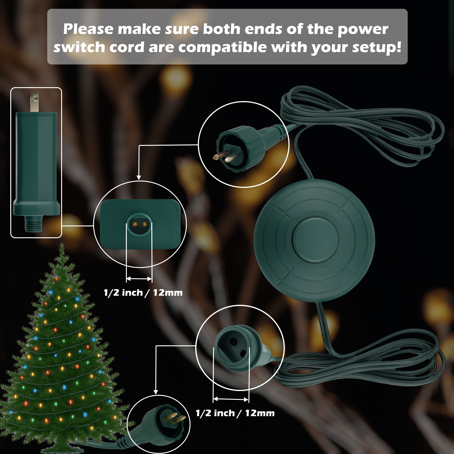 Goodsby Lights Mode Power Cord for Christmas X-Mas Tree Lights, Holiday Lighting, LED String Light 1/2in TS-LU6W TS-LU13W TS-8W29V TS-13W29V TS-18W28V TS-20WL12V TS-26W29V TS-48W29V (8 Light Modes)