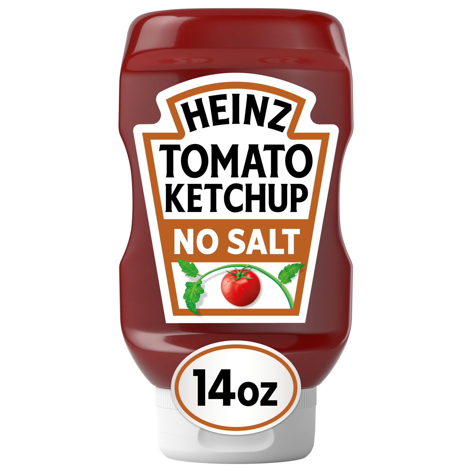 Heinz Tomato Ketchup With No Salt Added Inverted Squeeze Bottle, 1 Bottle, for Easy Sharing and Easy Serving, 96% Less Sodium Than Regular Ketchup, 14 oz