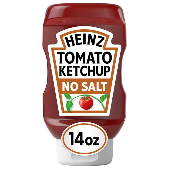 (2 Pack) Heinz No Salt Added Inverted Bottle Tomato Ketchup, 14 oz Bottle