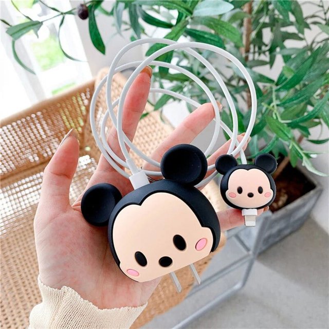 Stitch Mickey Mouse Cartoon Silicone Protector Case for IPhone Charger Cable Data Line Head Protection Cover Accessories Mickey Mouse 1 Only protective case