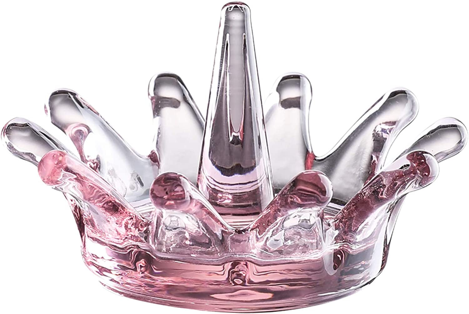 Crown Shape Glass Ring Holder Dia 4.3inch Glass Jewelry Tray Organizer (Pink