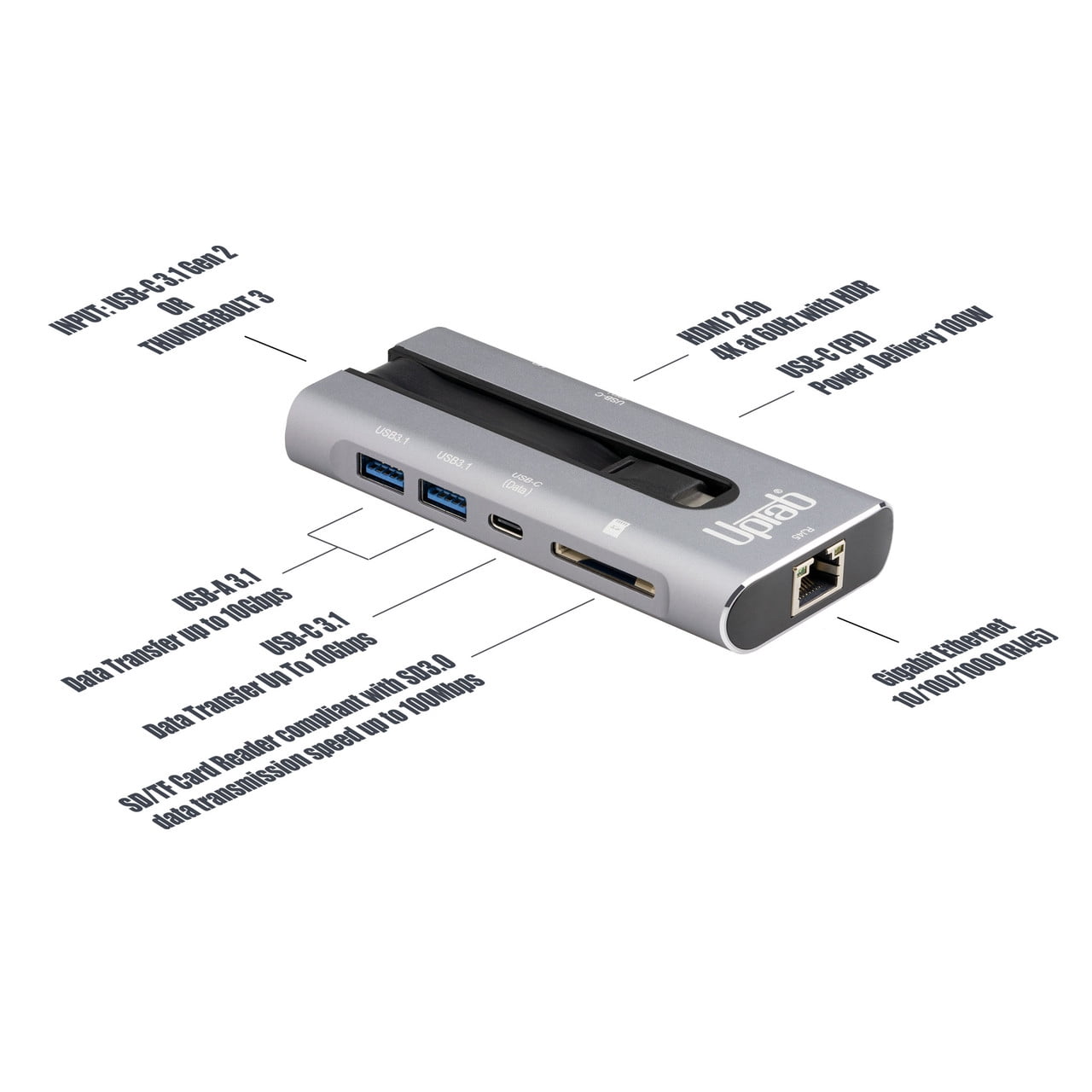 USB-C 3.2 Gen 2 10Gbps 4K 60hz HDR Power Delivery Hub USB 3.2 - Graphite