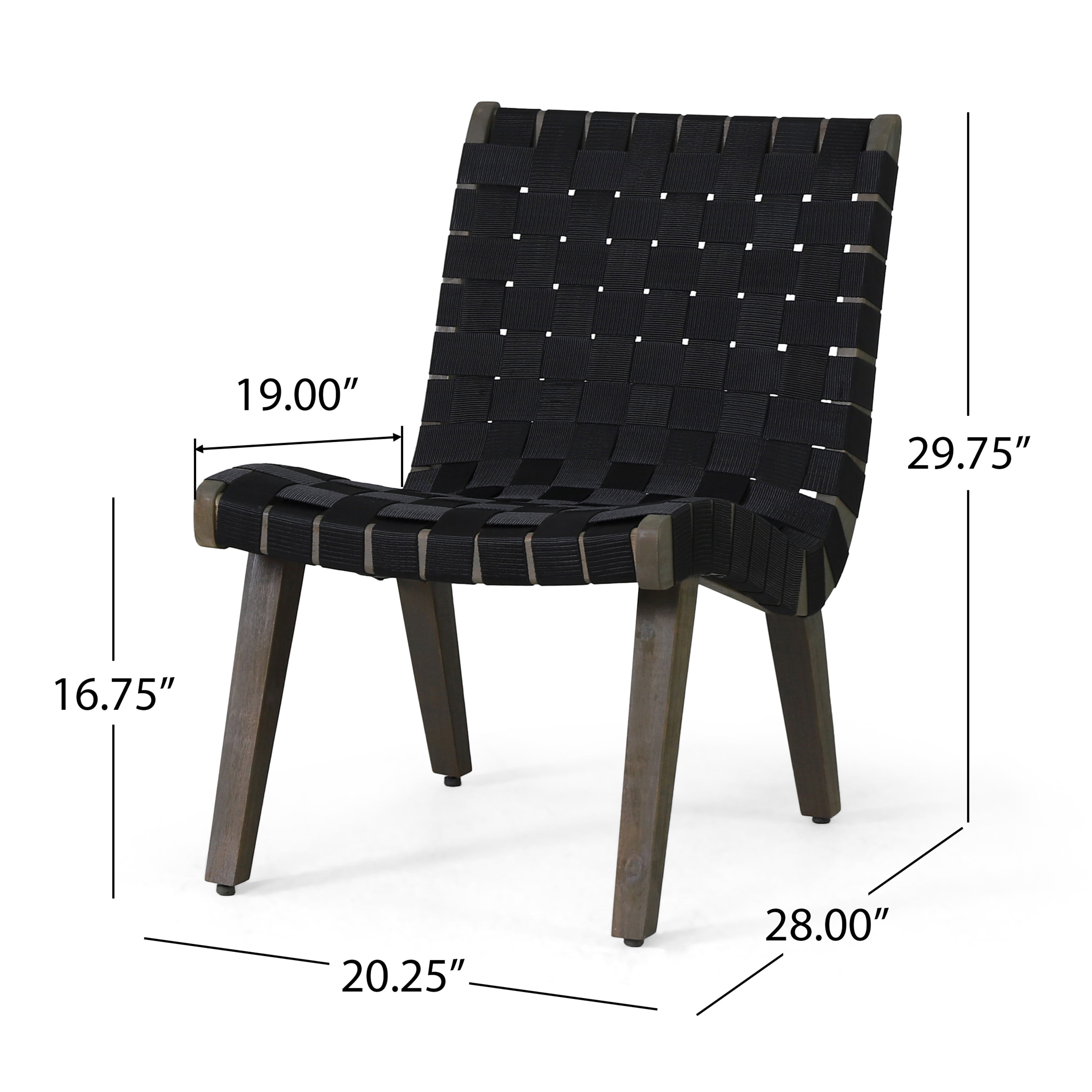 Outdoor Leisure Lounge Single Chair, Acacia Wood and Rope Combined Design for Patio Garden, Black