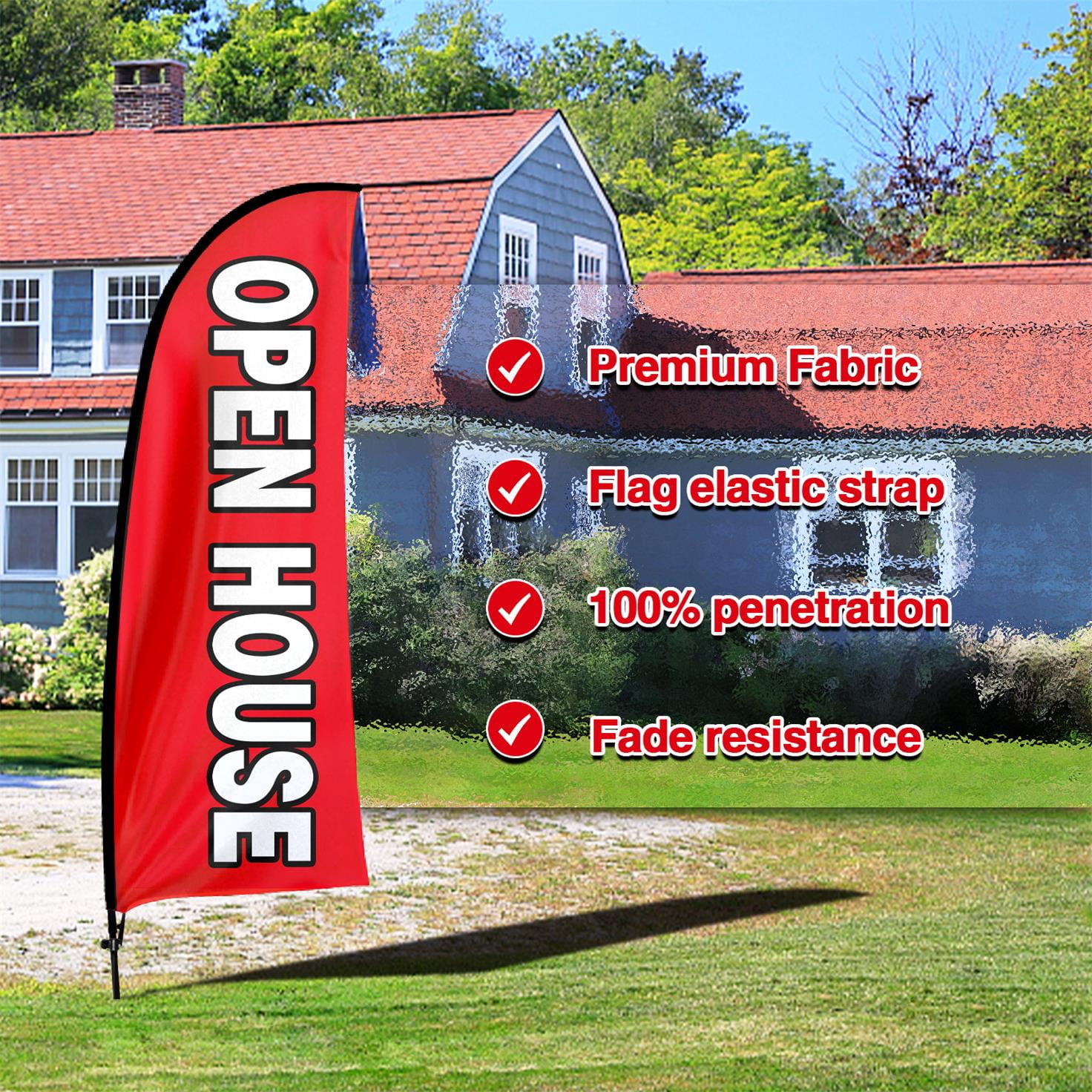 QSUM Open House Sign Feather Flag with Pole Kit,7FT Open House Decoration Display, Open House Business Sign,Open House Swooper Flag（red-6）