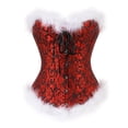 thumbnail image 3 of Zaldita Women's Christmas Outfits Overbust Corset Tops Corselet Feather Trimming Lace-up Bustier with Black&Red L, 3 of 5
