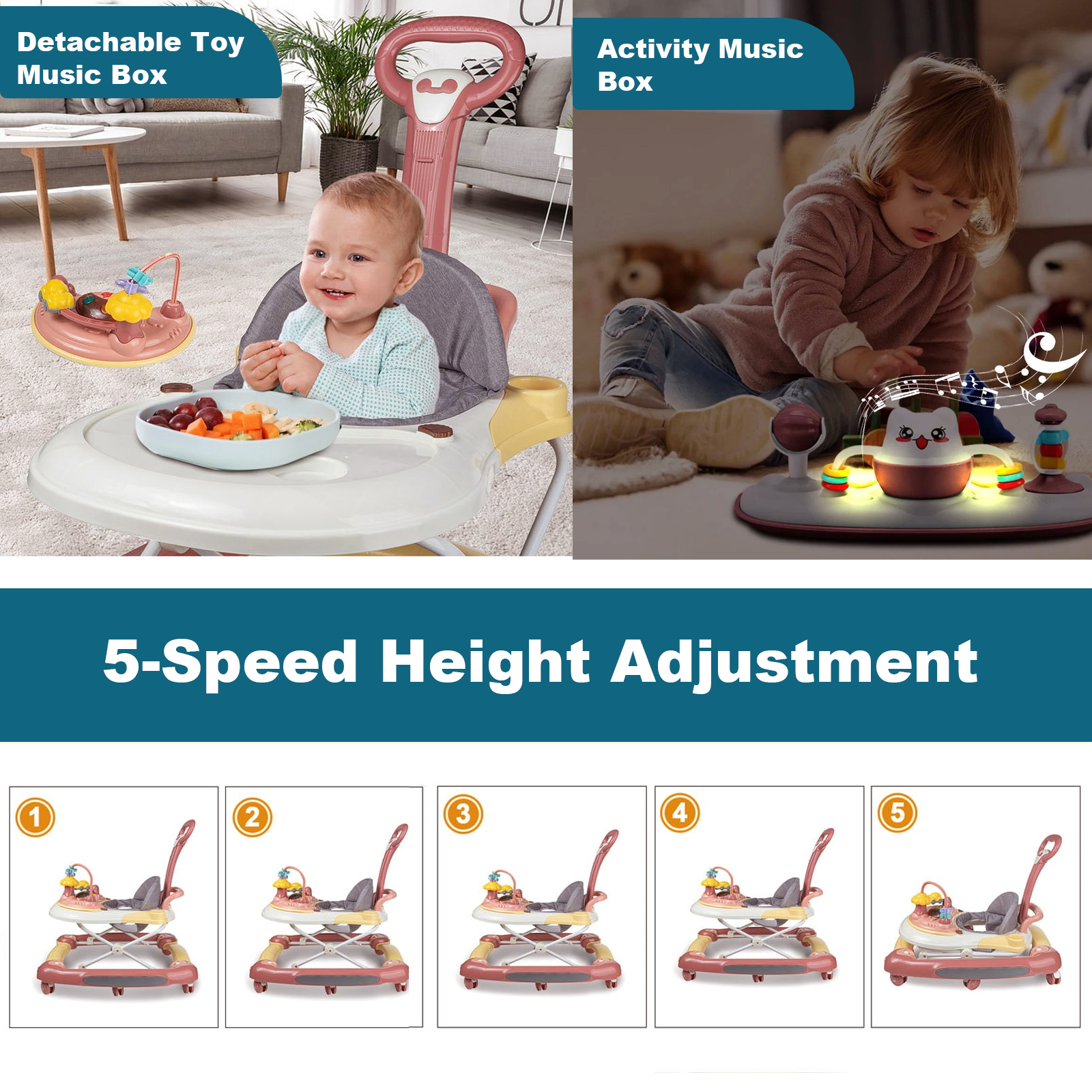 ManyFun Baby Walker, 6-in-1 Multi-functional Foldable Push Walker, 6-24 Months, Green