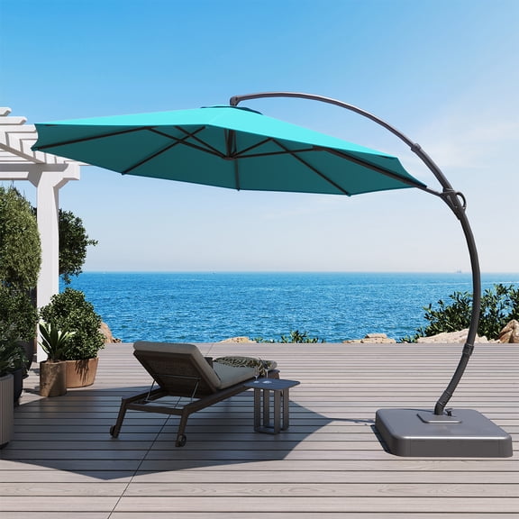 HOOWIFFY Heavy Duty Outdoor Patio Umbrella with Curved Cantilever Design, 360° Rotating Offset Hanging Umbrella for Garden, Pool, Deck