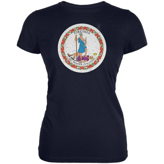 Born and Raised Virginia State Flag Juniors Soft T Shirt Navy LG