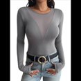 thumbnail image 1 of Camisas Ajustadas de Larga de con Cuello en V Profundo para Mujer, Moda Y2K 2025 Gris Oscuro M, 1 of 10